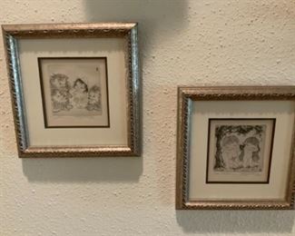 Margaret Ann Gaug Etchings entitled “Daniel” & “Adam & Eve”
