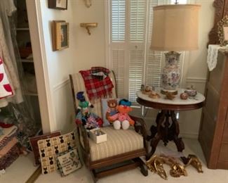Antique Rocker & Victorian Marble Top Parlor Table