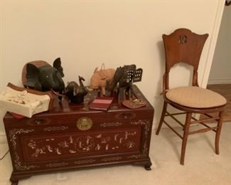 Oriental Inlaid Wood Trunk & Elephant Collection