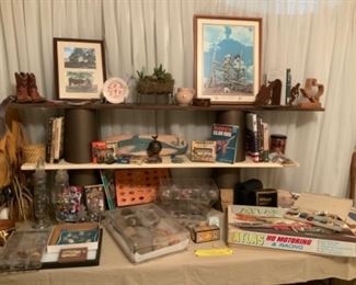 Antique/Vintage Marbles, Rock Collections, Lucchese Leather Belt With Longhorn Brass Belt Buckle, German Infantry Toy Soldiers, Vintage Shark Wooden Skateboard