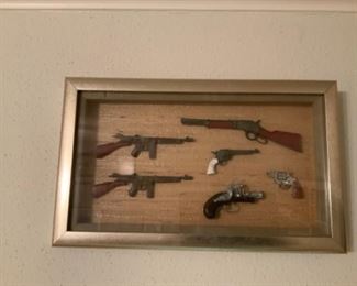 Old Miniature Toy Guns Framed In Shadow Box