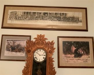Laurel No. 3 Wm. L. Gilbert Clock Co. Mantel Clock & Old Black & White Photo With Emblem Film Service United San Antonio, Texas with Signatures of Those In The Photo