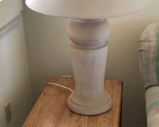 2 OAK SIDE TABLES WITH MATCHING LAMPS