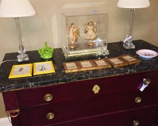 gorgeous marble top English antique furniture, lamps, antique lithographs and more than I can describe