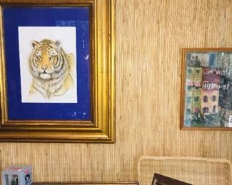 Original watercolor (tiger) by Laura Laborde and Red Wagon by Bradford Johnson 1982. Can you see the Victorian lithograph of Napoleon the 3rd?