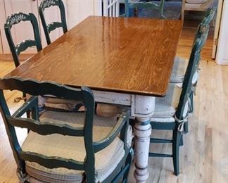 Country French kitchen table & 6 chairs 