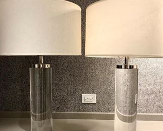 RH PAIR CYLINDRICAL COLUMN CRYSTAL/NICKEL FINISH 
TABLE LAMPS   
SOLD