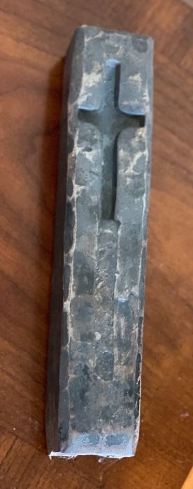 Artist Made Forged Iron Imprinted Cross 8in Long x 1.5x1.5in