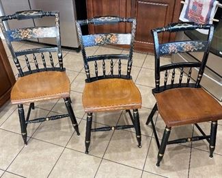 3pc Hitchcock Black Harvest Inn Stenciled Chairs 33x16x17in HxWxD