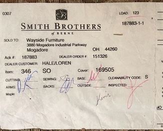 Smith Brothers Sofa 35x80x40in HxWxD