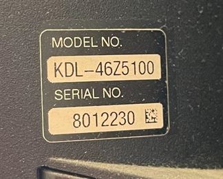 Sony KDL-46Z5100 TV 28x43x4in HxWxD