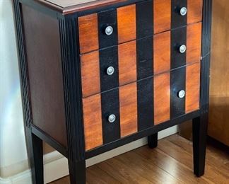 Striped Wood 3 Drawer Chest 32x25x14in HxWxD