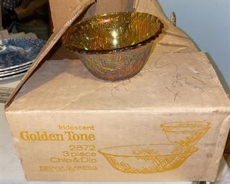 Indiana Glass Golden Tone Chip and Dip $14