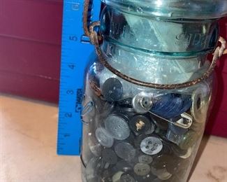 Blue Ball Jar filled with Buttons $10.00