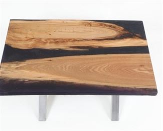 Resin and log modern side table