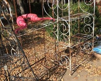 Wire plant shelves and pot holders.