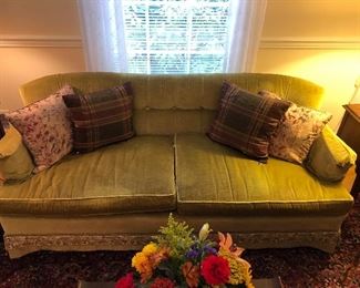 Wonderful Vintage Sofa Covered in Plush Green Velvet / Velour 
