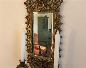 Pair of Brass Framed Candle Sconce Mirrors