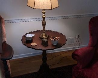 Tavern Table With Brass Table Lamp & Accessories 