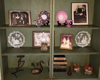 Various Antiques Including:
Postal Letter Scale
Books
Wedgwood Plates
Brass Swan 
Teacups & Plates
Picture Frames