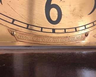 Colonial Mfg. Co. Zeeland, Mich, USA Grandfather Clock