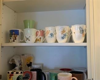 Various coffee mugs are $3 unless otherwise marked such as the Lenox sets.