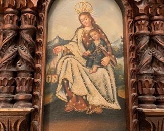 Madonna and Child Painting in ornate wooden frame - $90.