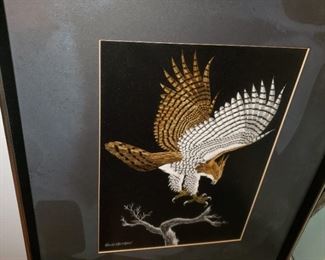 Signed by Richard Reid Mason - Eagle Scratch Painting Print. 