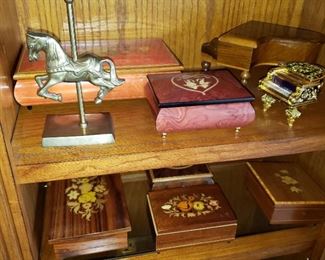 A large collection of music boxes