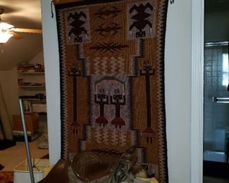 Navajo Rug...approx 3 feet by 5 feet...unusual design and weave. Nice condition. 