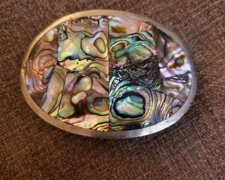 Circa 1960's Abalone Mexican Silver 
Belt Buckle 