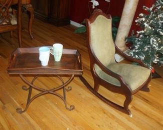 tray table / antique rocking chair