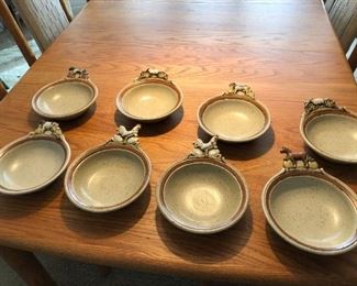 Signed studio pottery set of animal bowls -- a different animal on each. $15 per bowl
