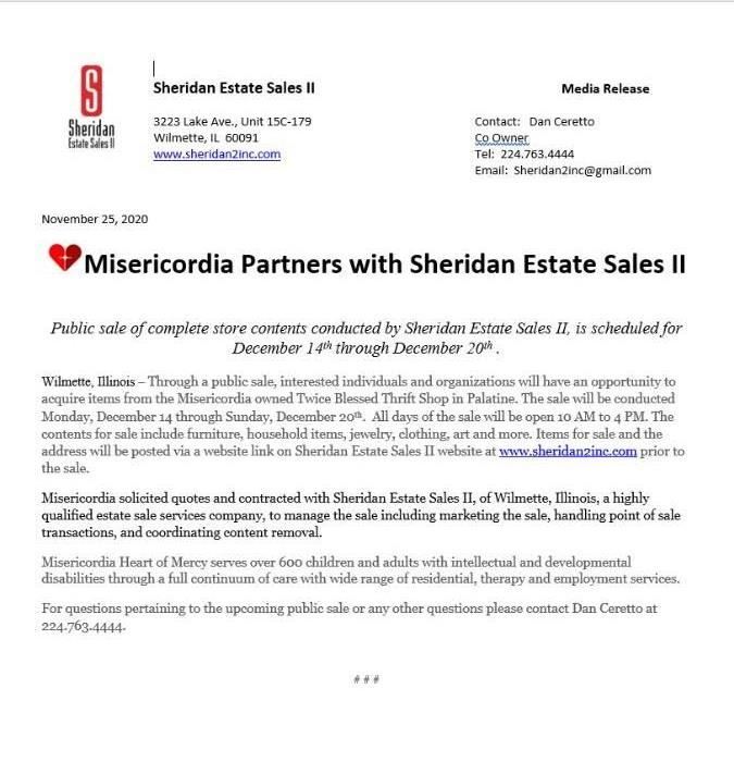 Sheridan Estate Sales II Press Release