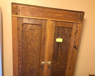 antique oak wardrobe -interior shelves with single drawer at bottom