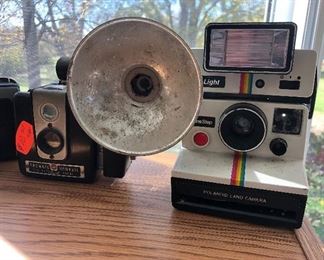 vintage Polaroid camera, vintage Brownie Hawkeye camera