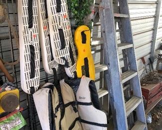 ski belts, aluminum step ladders, life vests