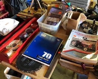 repair manuals, work gloves, saw blades...