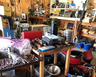 shop lights, wrenches...