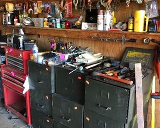 filing cabinets, clamps, tools...