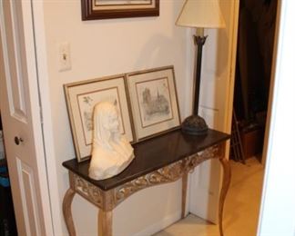 ENTRY TABLE, WALL ART, SCULPTURE, LAMP