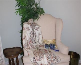 ACCENT TABLE, FAUX TREE, WINGBACK CHAIR