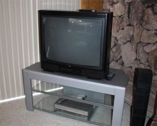 TV, TV STAND, VHS/DVD COMBO