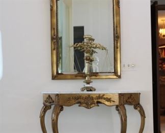 MARBLE TOP ENTRY TABLE W/MATCHING MIRROR