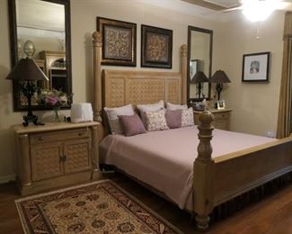 King size bed, $600 (adjustable bedding) pair of framed accent art pieces, pair of mirrors. Bed side tables are not for sale.
