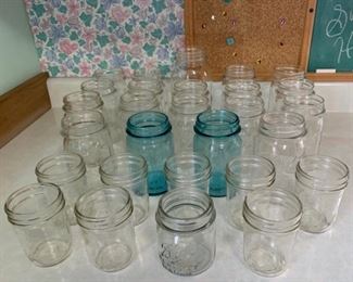 CLEARANCE !  $8.00 NOW, WAS $30.00..............Ball Jars, 1 Large, 16 pints, 2 Blue and 9 jam jars (P912)