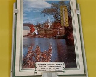 CLEARANCE !  $6.00 NOW, WAS $25.00..............Danielson Insurance Advertising Thermometer Lanesboro MN , 7" x 5 1/2" (P902)