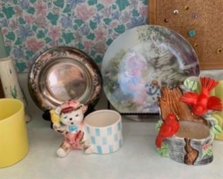 CLEARANCE!  $4.00 NOW, WAS $16.00..............Silver Childs Plate with Bears and Vintage Glassware and Planters (P895)