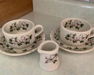CLEARANCE! $6.00 NOW, WAS $20.00.............Syracuse China Coffee Cups and Creamer  (P539)