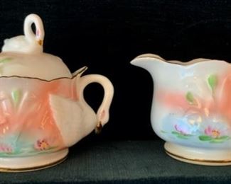 CLEARANCE !  $6.00 NOW, WAS $20.00..............Creamer and Sugar with Swan Handles (P230)